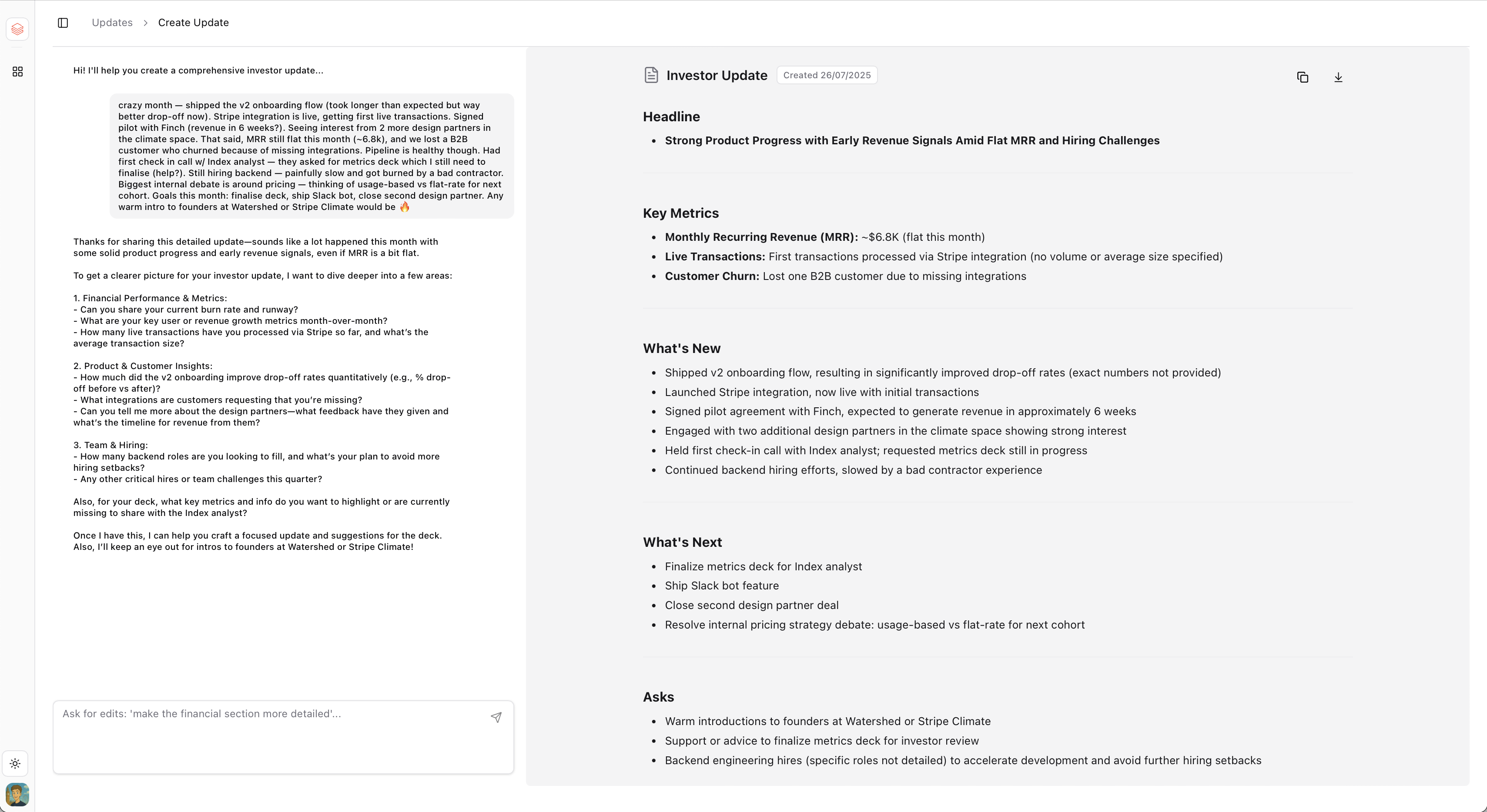 Generate & Send Updates